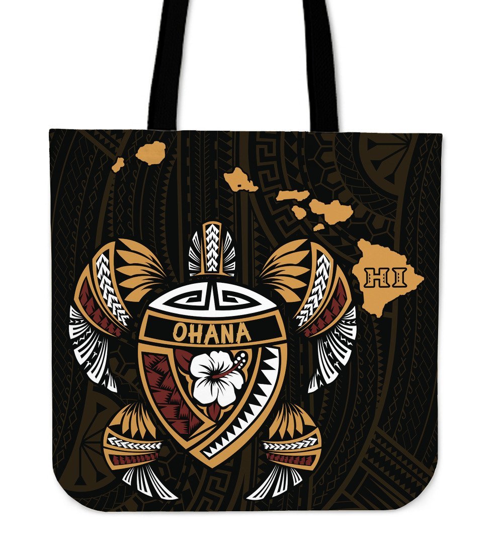 Hawaii Kakau - Polynesian Turtle Map Tote Bag Tote Bag One Size Black - Polynesian Pride