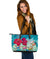 Polynesian Hawaii Large Leather Tote Bag - Plumeria Turtles with Hibiscus BLUE - Polynesian Pride