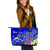 Tahiti Custom Personalised Large Leather Tote Bag - Turtle Plumeria (Blue) Blue - Polynesian Pride