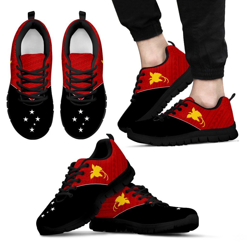 Papua New Guinea Rising Sneakers - Papua New Guinea Flag Red Black - A6 Kid's Sneakers - Black Sole - Polynesian Pride