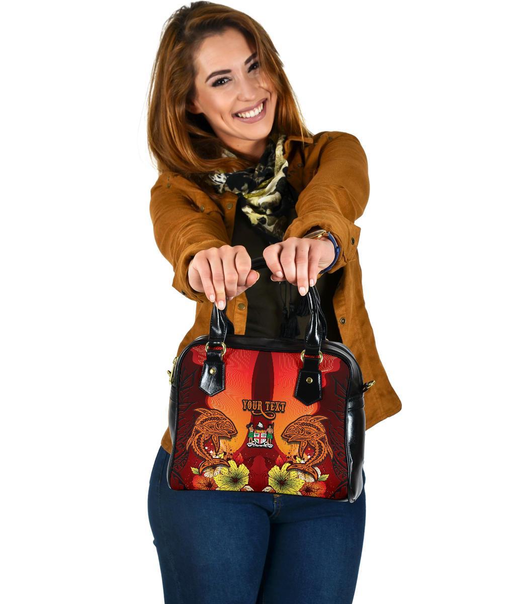 Fiji Custom Personalised Shoulder Handbag - Tribal Tuna Fish One Size Orange - Polynesian Pride