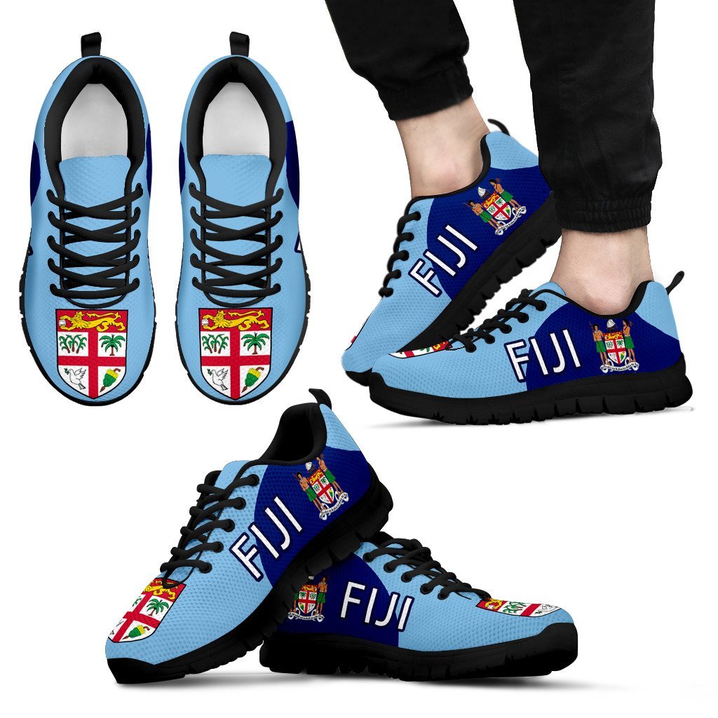 Fiji Running Sneakers - Fiji Flag Coat Of Arms - 01 Th5 Kid's Sneakers - Black Sole - Polynesian Pride