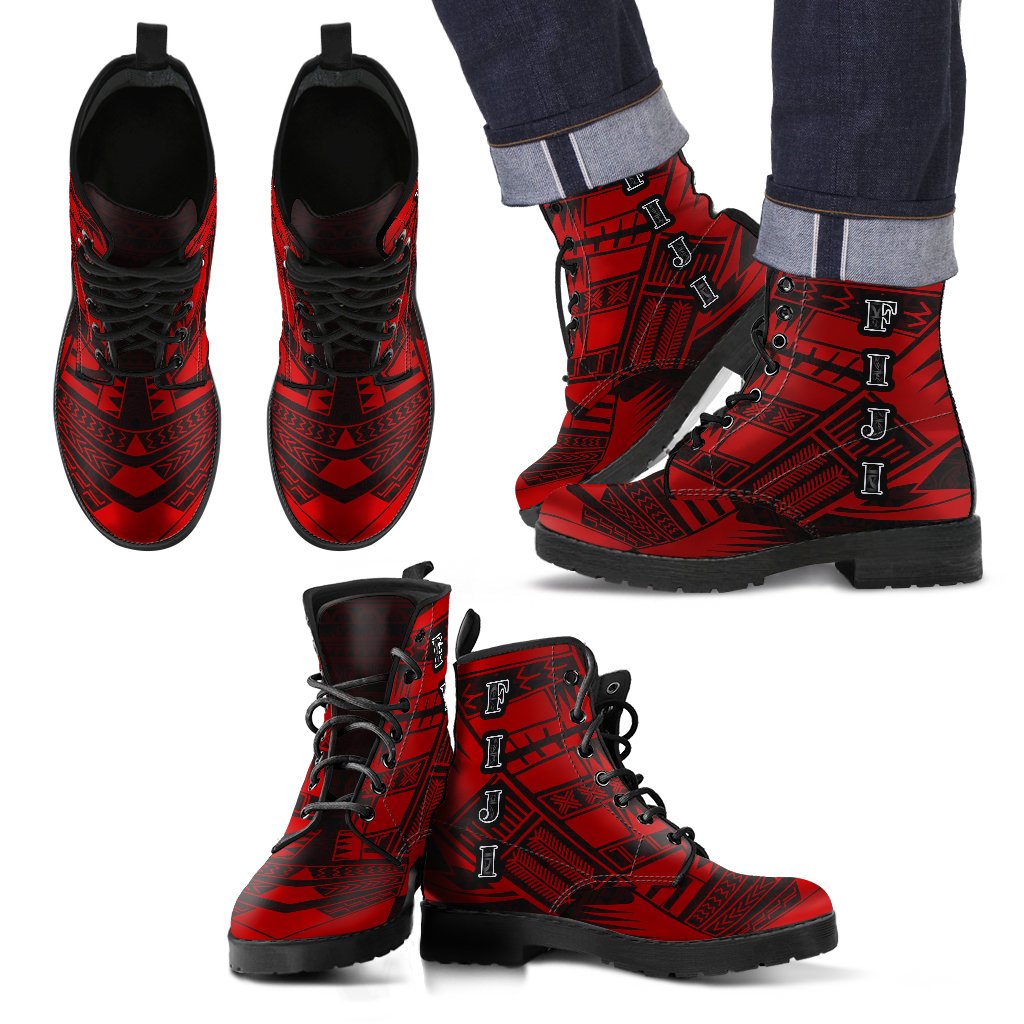 Fiji Leather Boots - Polynesian Tattoo Red Red - Polynesian Pride