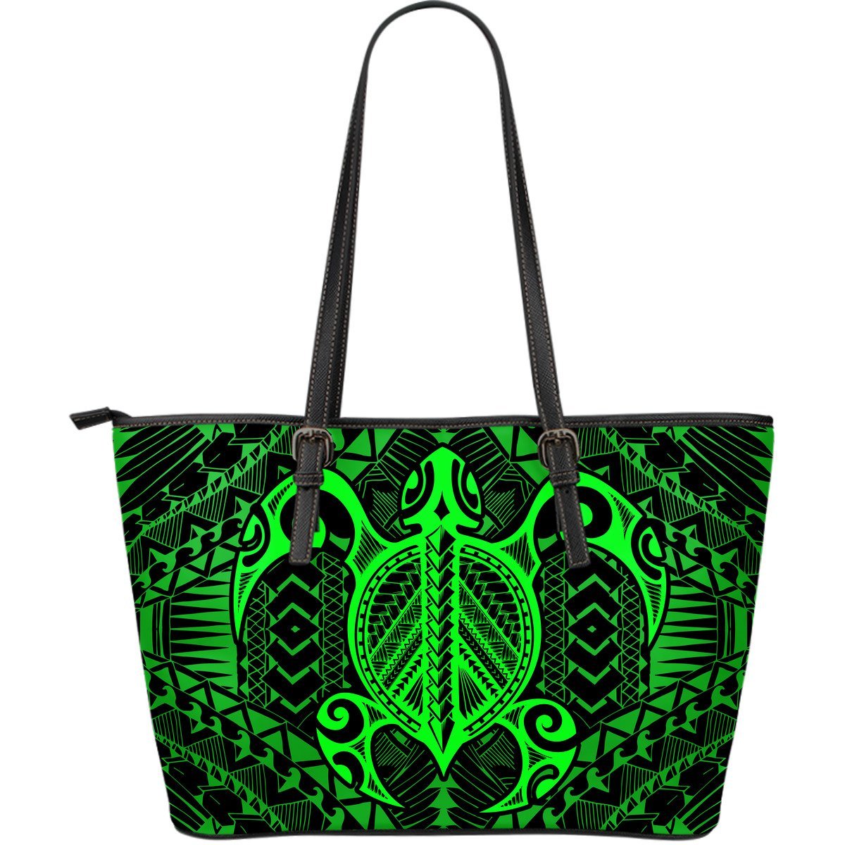 Polynesian Turtle Leather Tote Bag (Green) A6 Green - Polynesian Pride