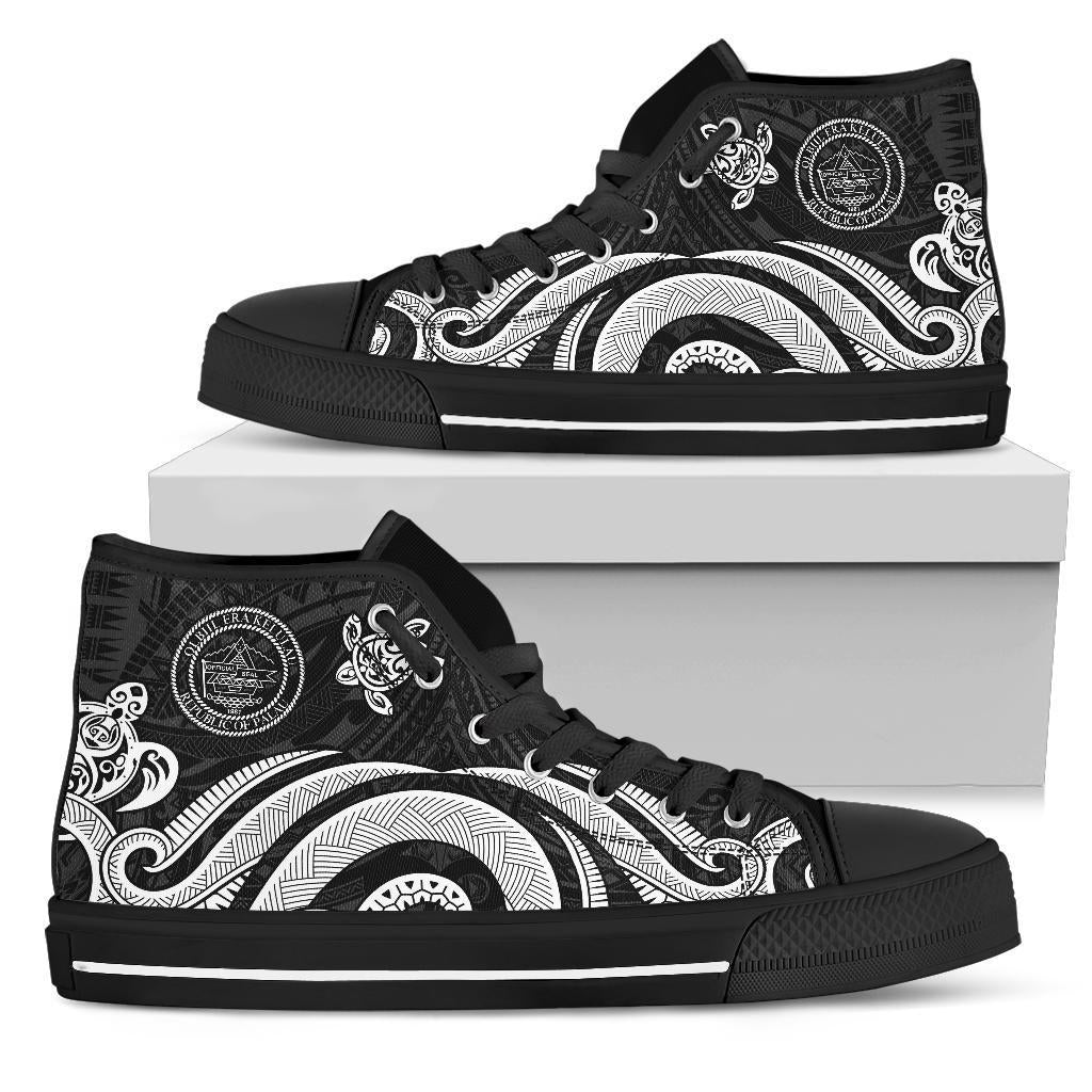 Palau High Top Canvas Shoes - White Tentacle Turtle Unisex Black - Polynesian Pride