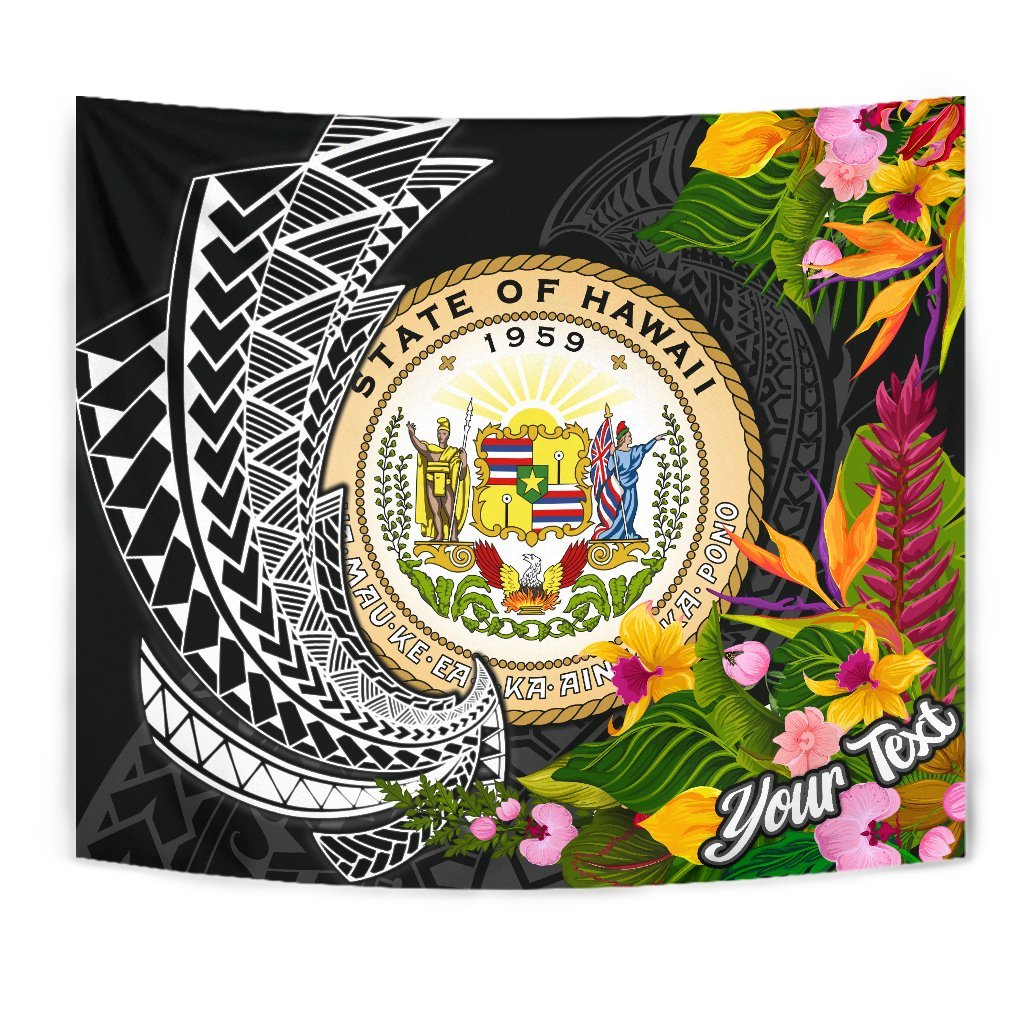 Hawaii Tapestrys - Custom Personalised Seal Spiral Polynesian Patterns Wall Tapestry - Hawaii Large 104" x 88" Black - Polynesian Pride