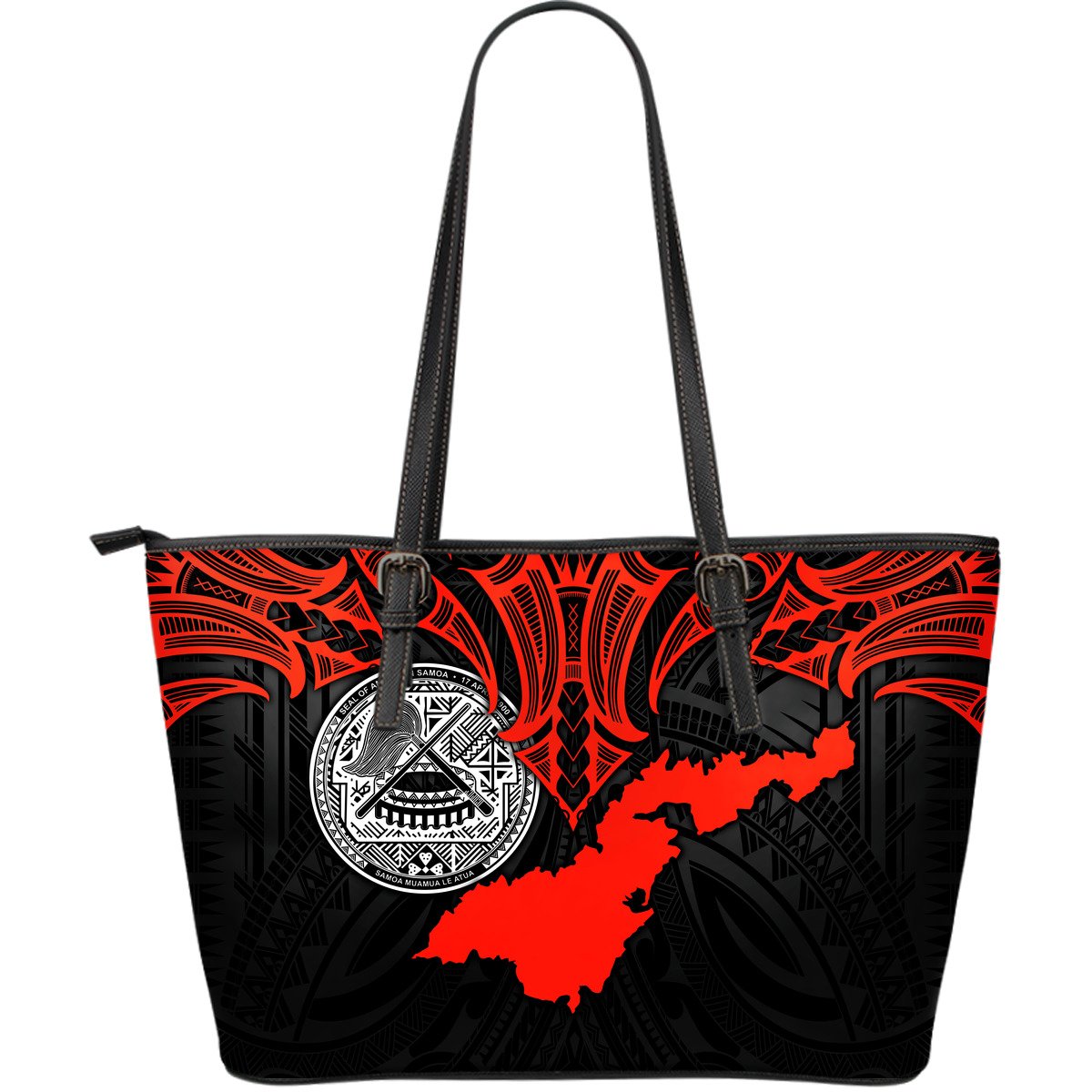 American Samoa Polynesian Leather Tote - Whale Tail Red - Polynesian Pride