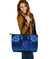 Hawaii Turtle Hibiscus Polynesian Large Leather Tote Bag - Lucy Style - AH Indigo - Polynesian Pride