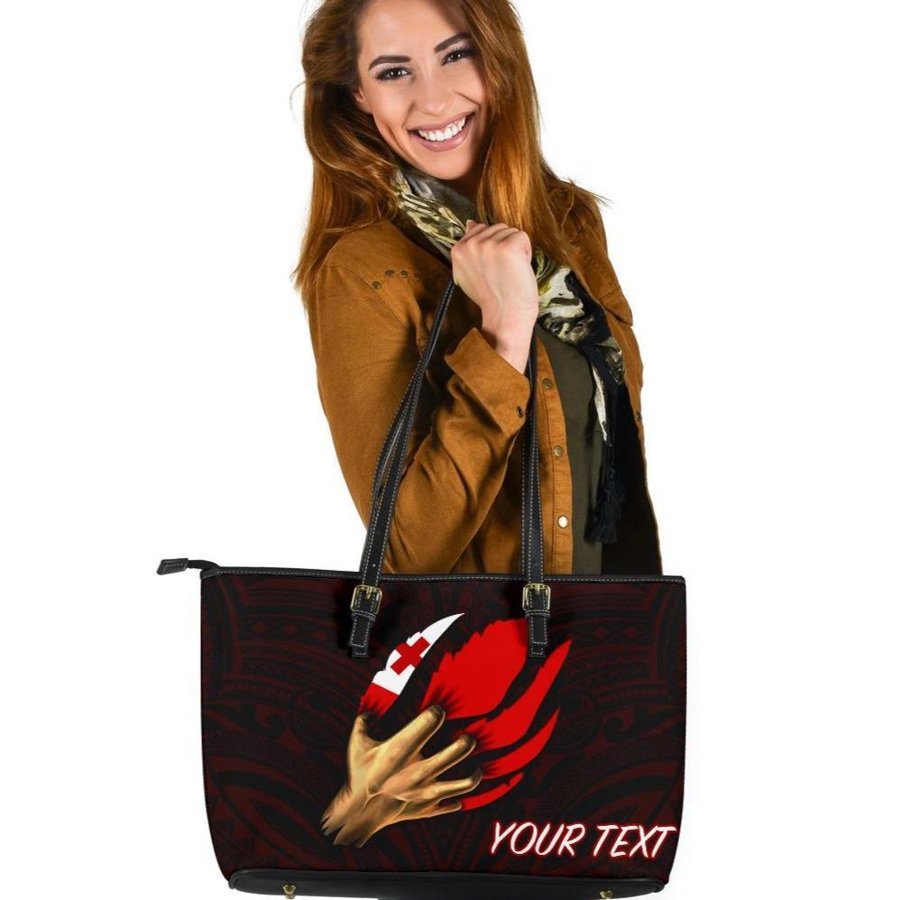 Tonga Personalised Leather Tote Bag - Tonga In Me (Red) Red - Polynesian Pride