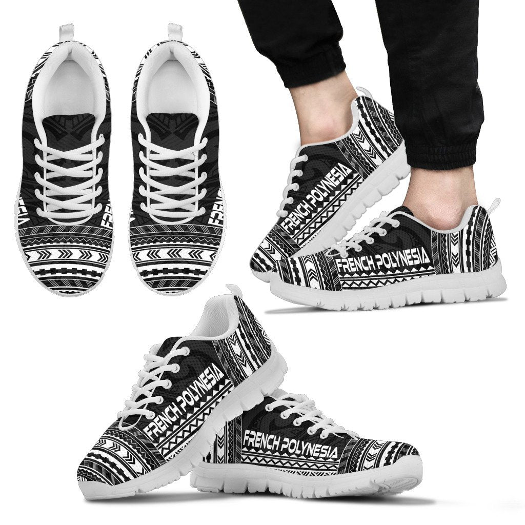 French Polynesia Sneakers - French Polynesian Chief Tattoo Black Version White - Polynesian Pride