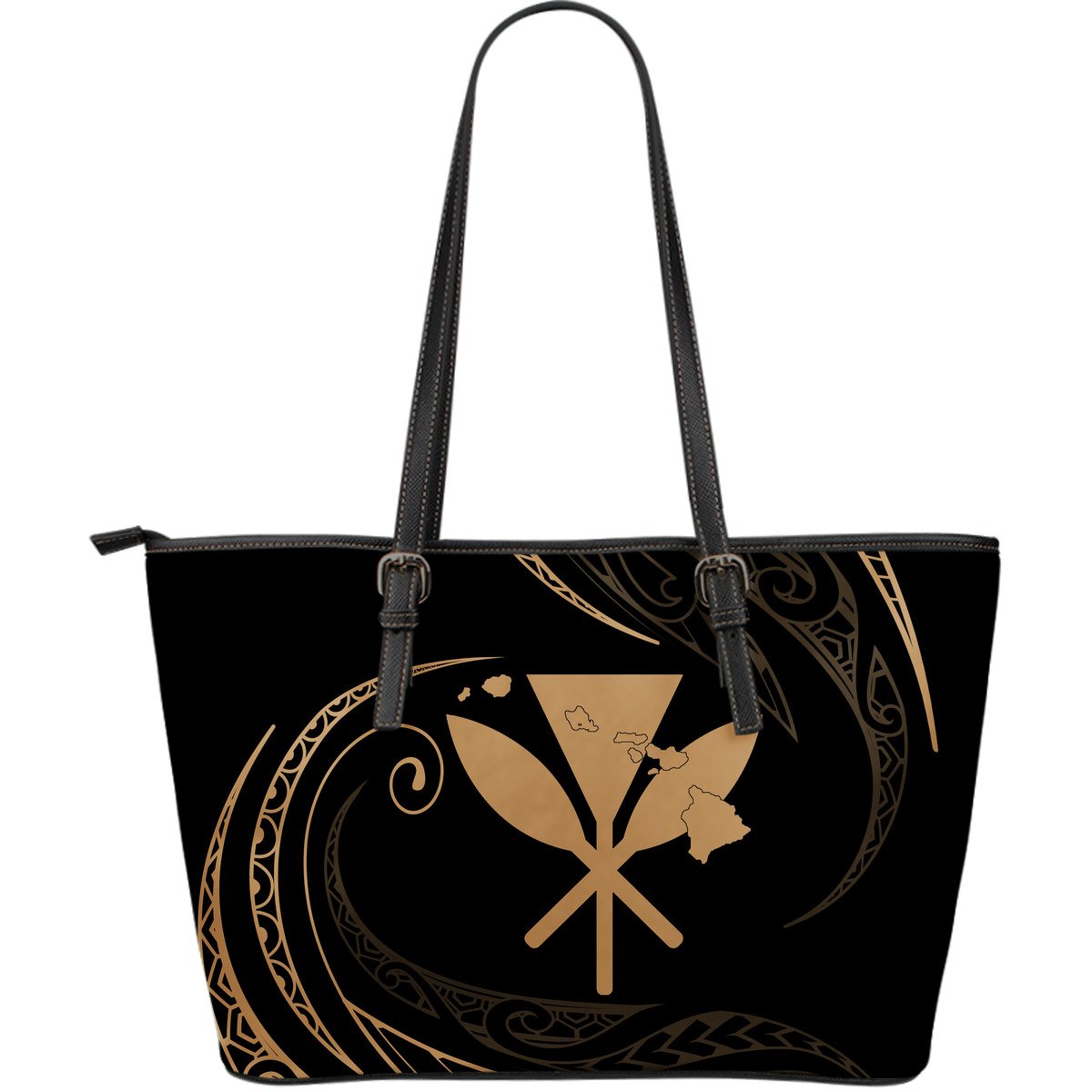 Kanaka Large Leather Tote - Gold - Frida Style Black - Polynesian Pride