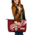 Guam Large Leather Tote Bag - Guam Seal Polynesian Patterns Plumeria (Red) Red - Polynesian Pride