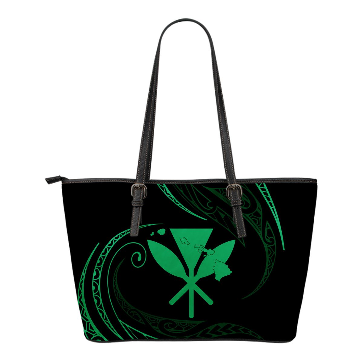 Kanaka Small Leather Tote - Green - Frida Style Black - Polynesian Pride