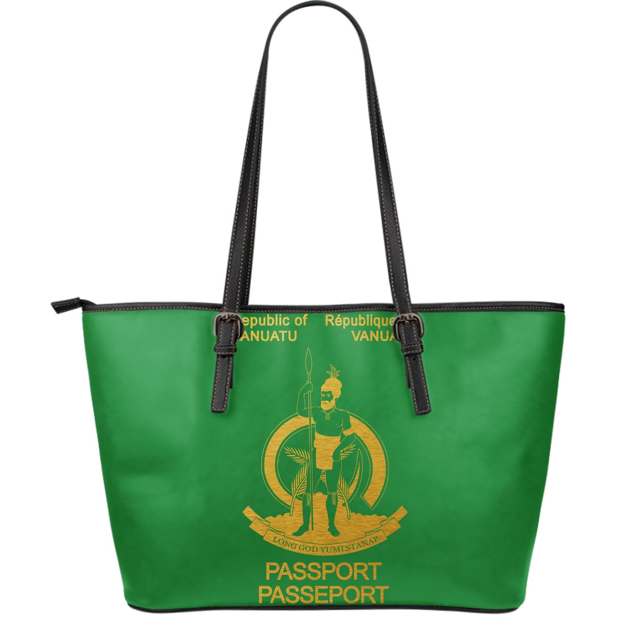 Vanuatu Passport Large Leather Tote Bag Green - Polynesian Pride