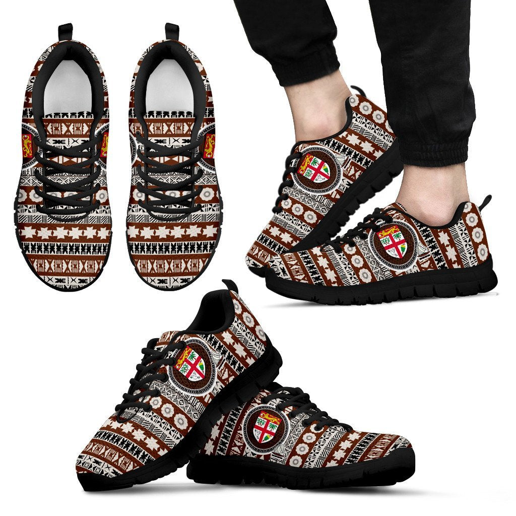 Fiji Sneakers - Fiji Flag Tapa Pattern - A2 Kid's Sneakers - Black Sole - Polynesian Pride