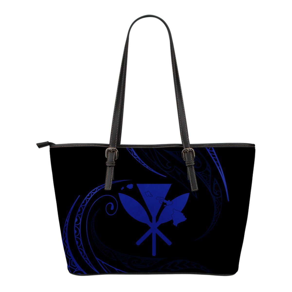 Kanaka Small Leather Tote - Blue - Frida Style Black - Polynesian Pride