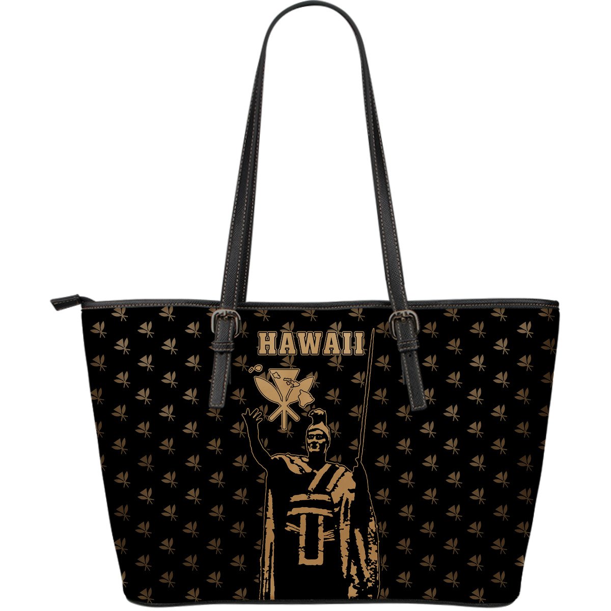 Hawaii King Kanaka Maoli Golden Large Leather Tote White - Polynesian Pride