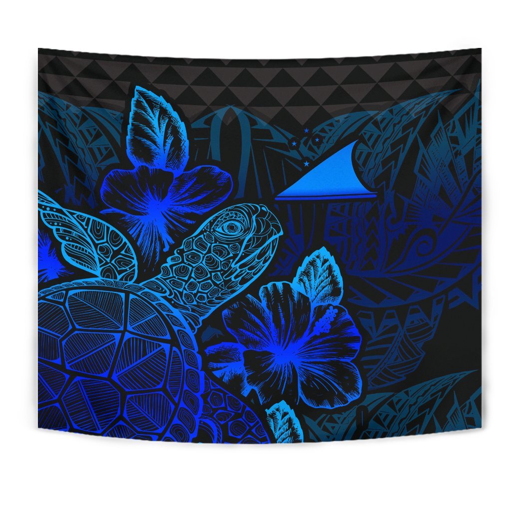 Tokelau Tapestry - Turtle Hibiscus Pattern Blue - Polynesian Pride