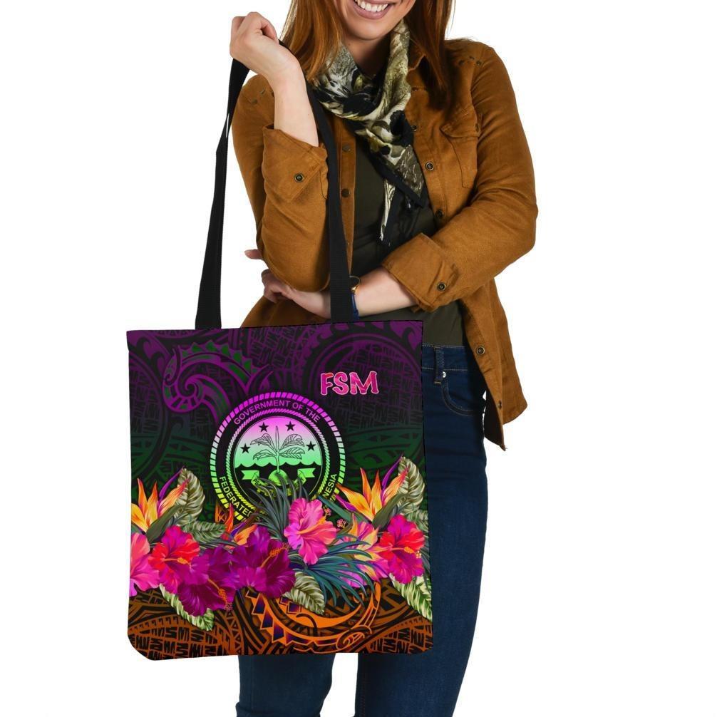 Federated States of Micronesia Tote Bags - Summer Hibiscus Tote Bag One Size Reggae - Polynesian Pride