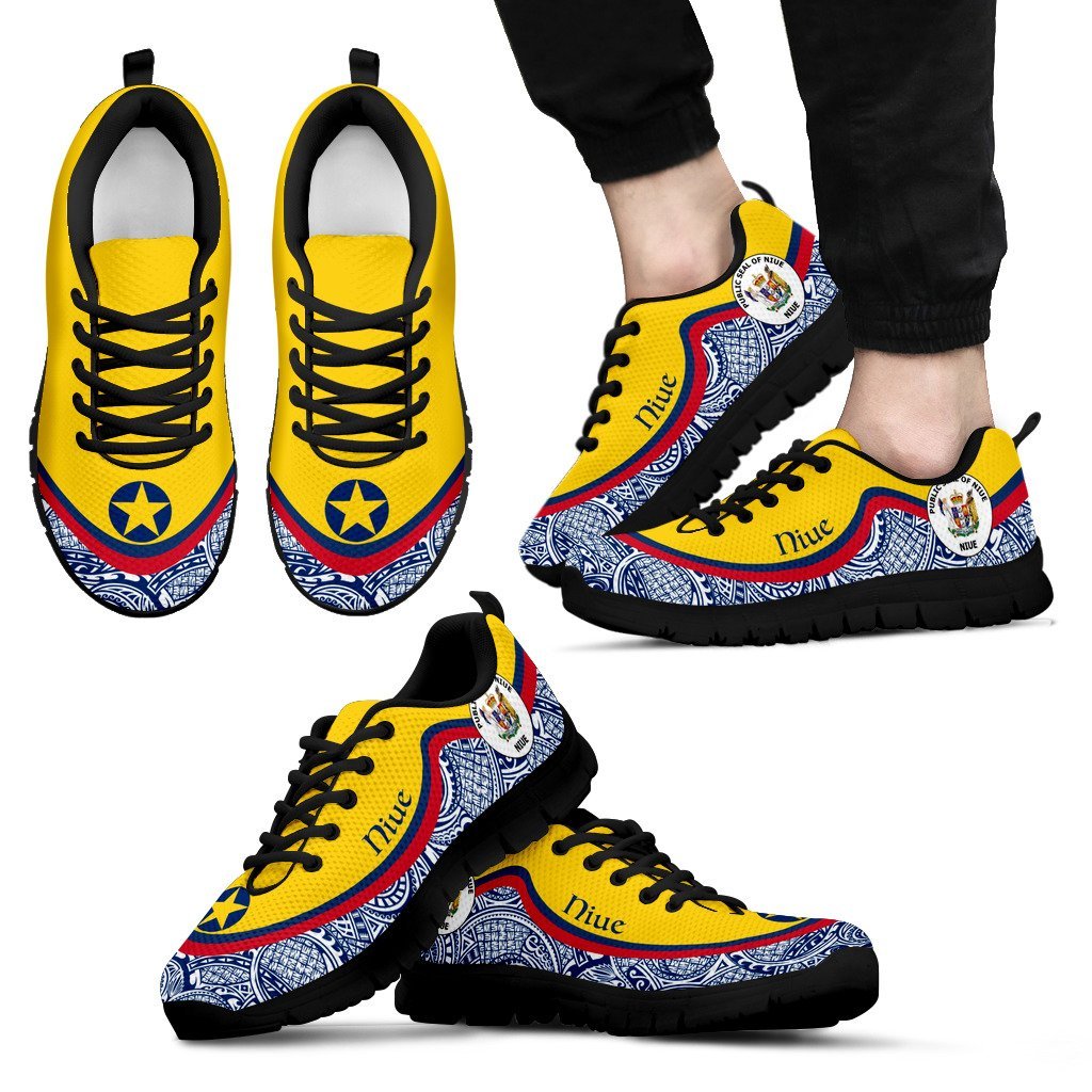 Niue Wave Sneakers - Polynesian Pattern Men's Sneakers - Black - Niue Black - Polynesian Pride