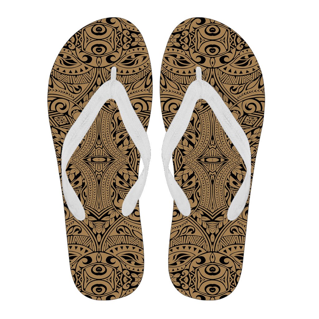 Polynesian Culture Gold Flip Flops Women's Flip Flops - White - 4 - Polynesian Pride