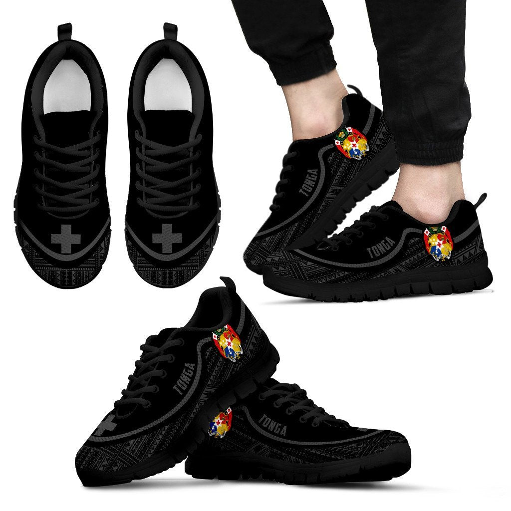Tonga Wave Sneakers - Polynesian Pattern Gray Color Men's Sneakers - Black - Tonga Black - Polynesian Pride