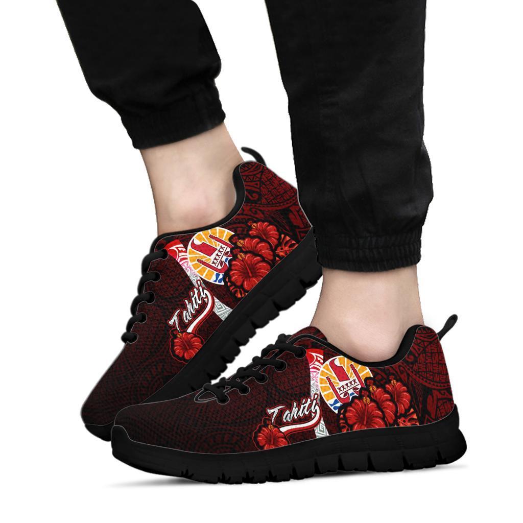 Tahiti Polynesian Sneakers - Coat Of Arm With Hibiscus - Polynesian Pride