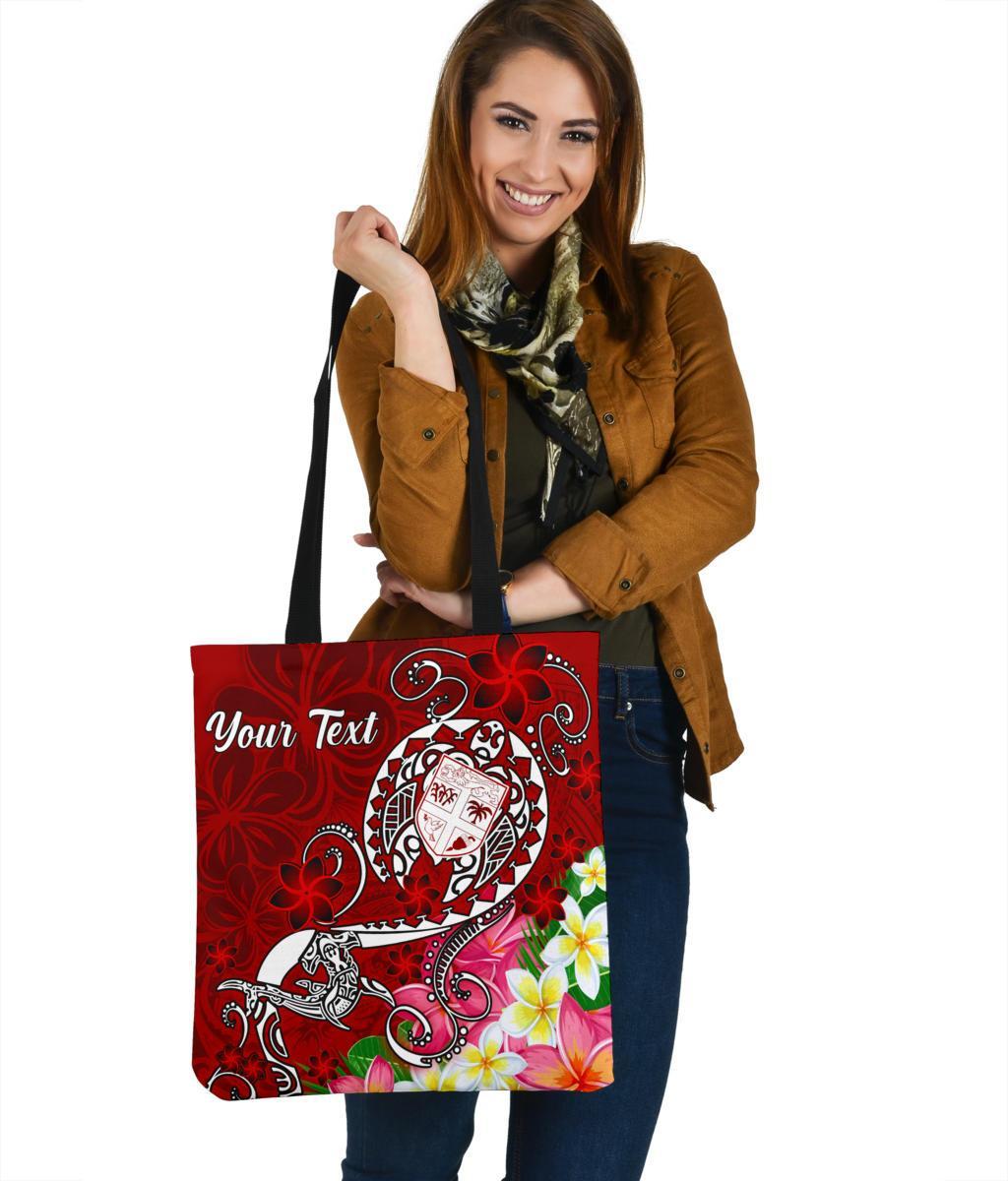 Fiji Custom Personalised Tote Bags - Turtle Plumeria (Red) Tote Bag One Size Red - Polynesian Pride