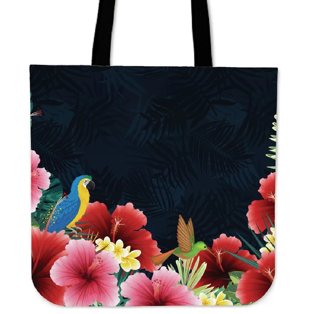 Forest Hibiscus Tote Bag Tote Bag One Size Black - Polynesian Pride