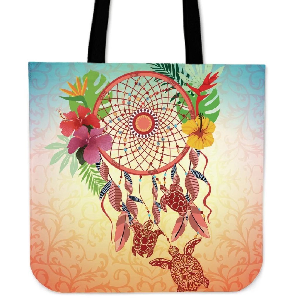 Flower Dreamcatcher Tote Bag Tote Bag One Size Black - Polynesian Pride