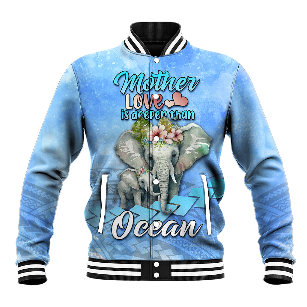 Mother's Day Elephant Watercolor Style Mix Polynesian Pattern Baseball Jacket TS07 Unisex Blue - Polynesian Pride