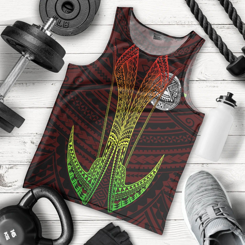 American Samoa Custom Personalised Polynesian Men's Tank Top - Fish Hook Ver2 Red - Polynesian Pride