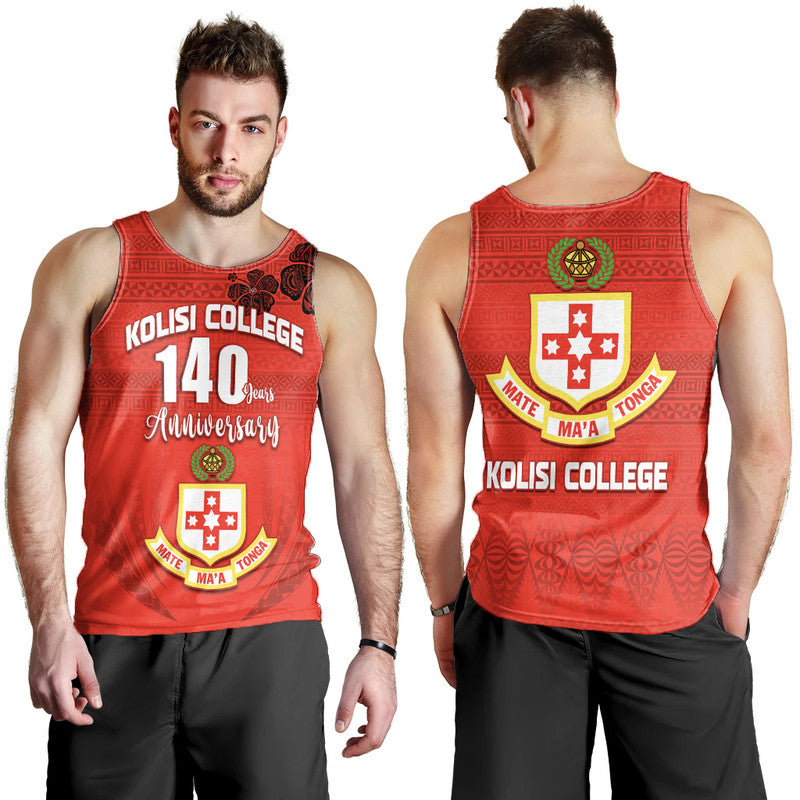 Kolisi Tonga College Atele Men Tank Top 140 Years Anniversary Tongan Ngatu LT13 Red - Polynesian Pride