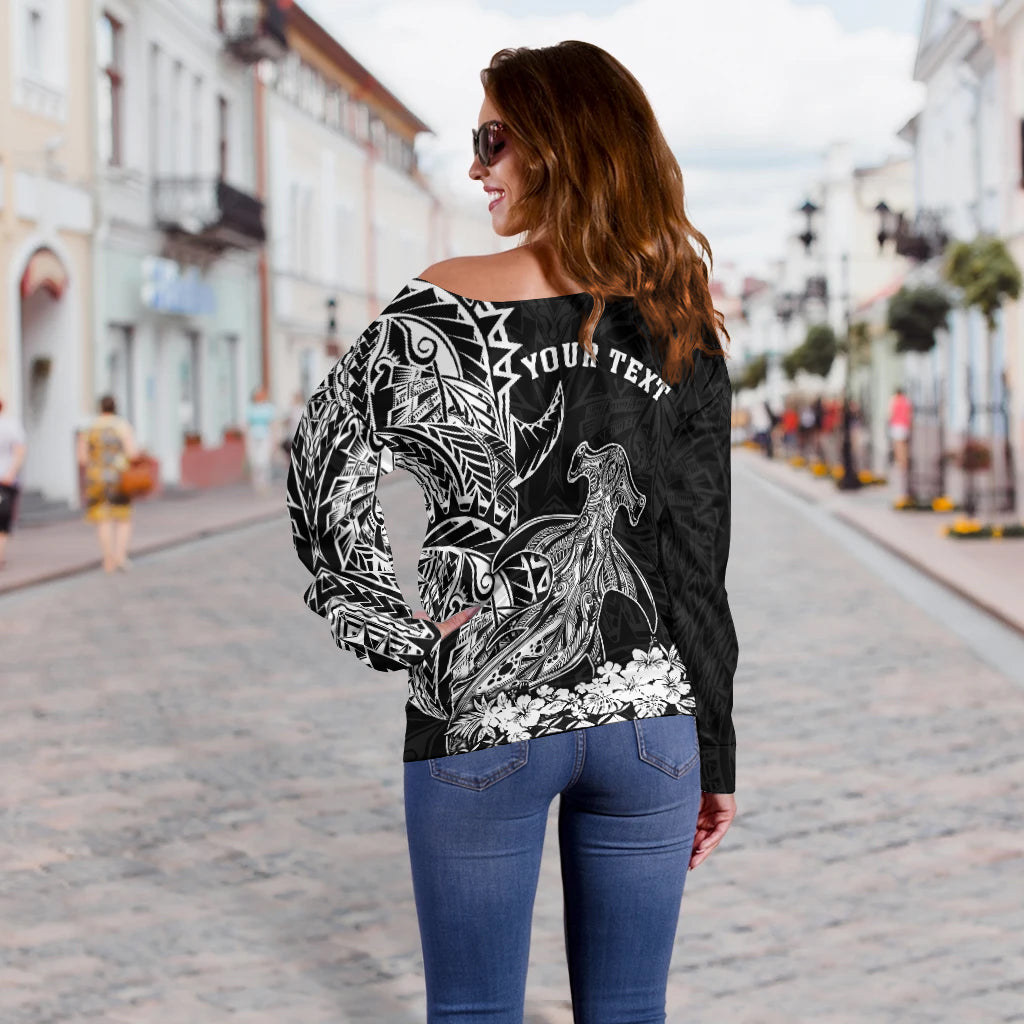 (Custom Personalised) Hawaii Polynesian Off Shoulder Sweater Wild Hammerhead Sharks LT13 - Polynesian Pride
