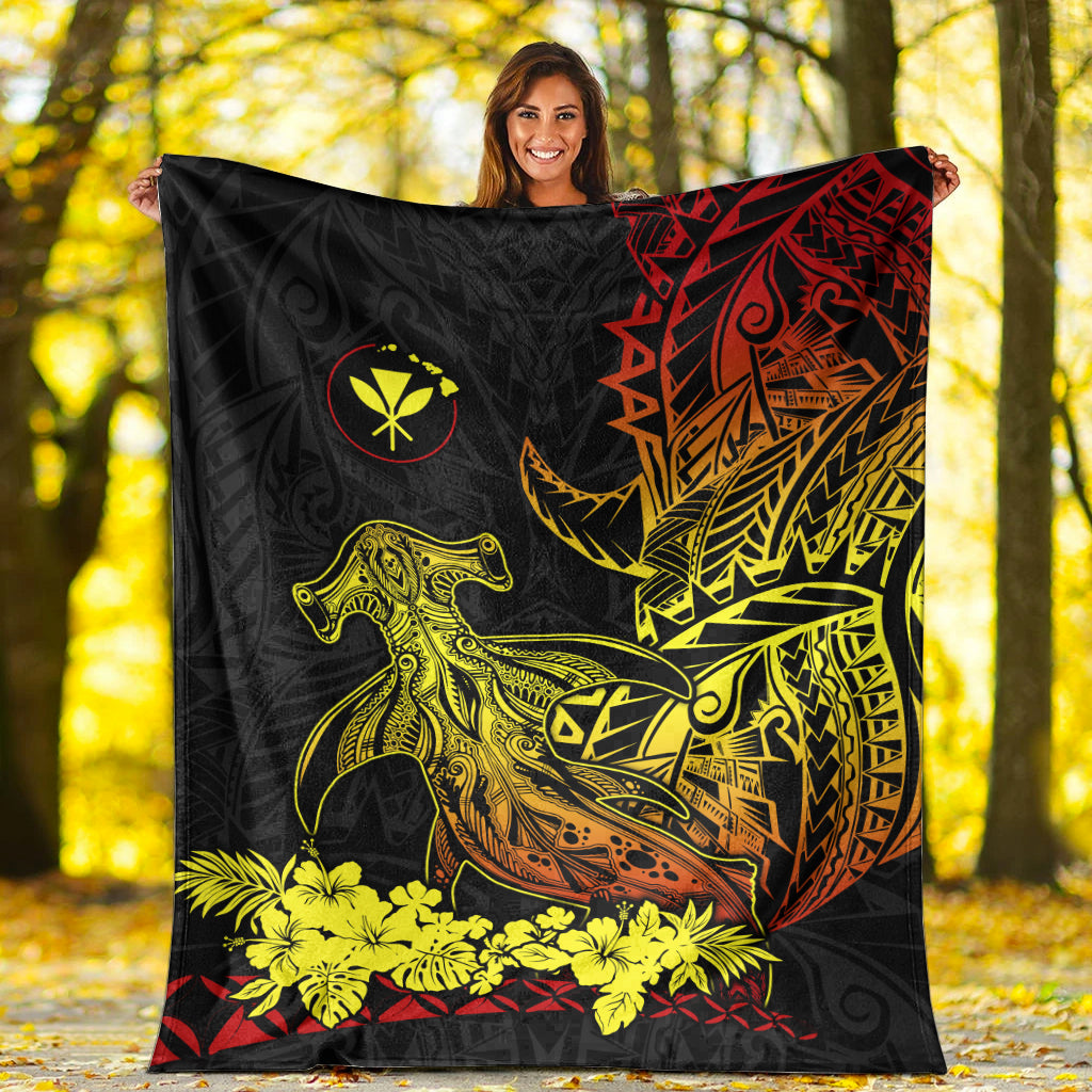 Hawaii Polynesian Premium Blanket Wild Hammerhead Sharks Fresh Life LT13 White - Polynesian Pride