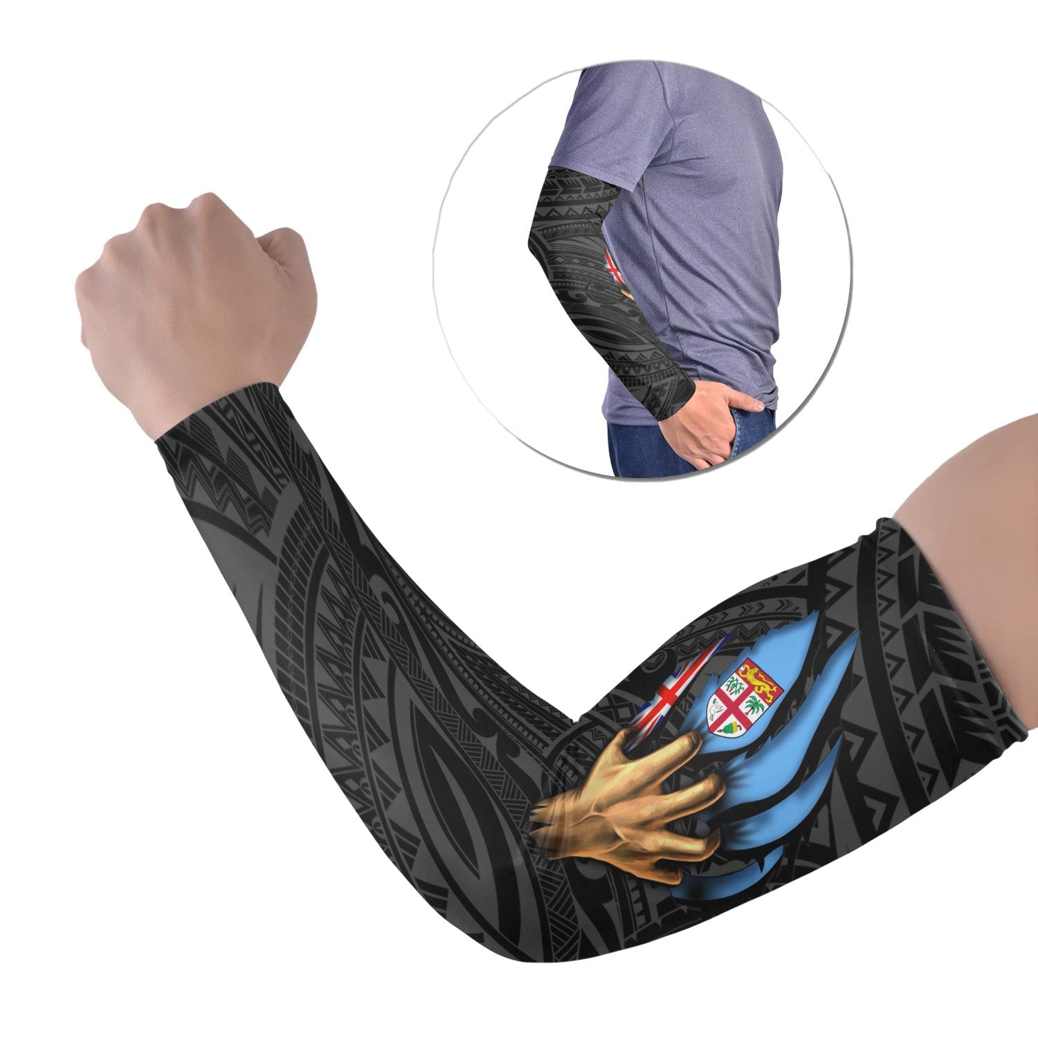 Fiji Arms Sleeve - Fiji In Me (Black) Set of 2 Black - Polynesian Pride