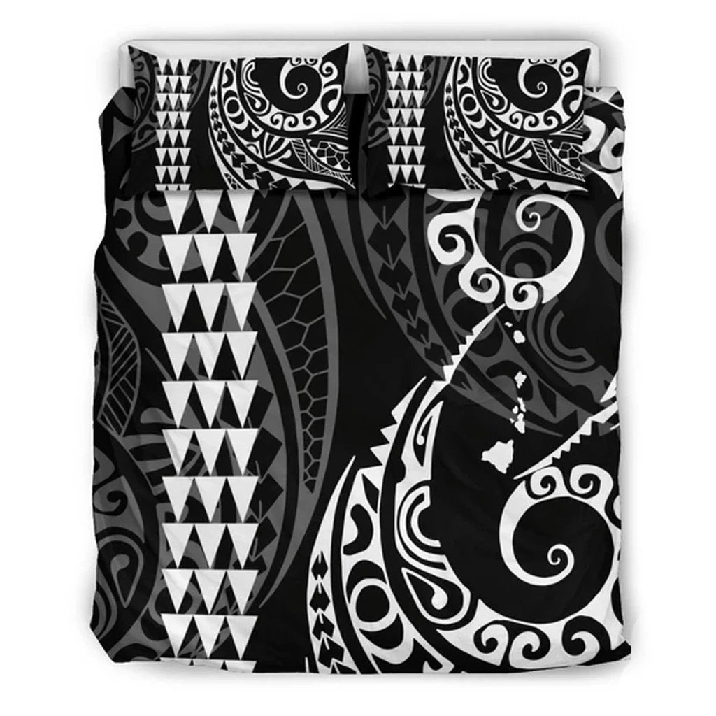 Hawaiian Map Polynesian Bedding Set White Black - Polynesian Pride