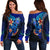 Samoa Women's Off Shoulder Sweater - Vintage Tribal Mountain Blue - Polynesian Pride