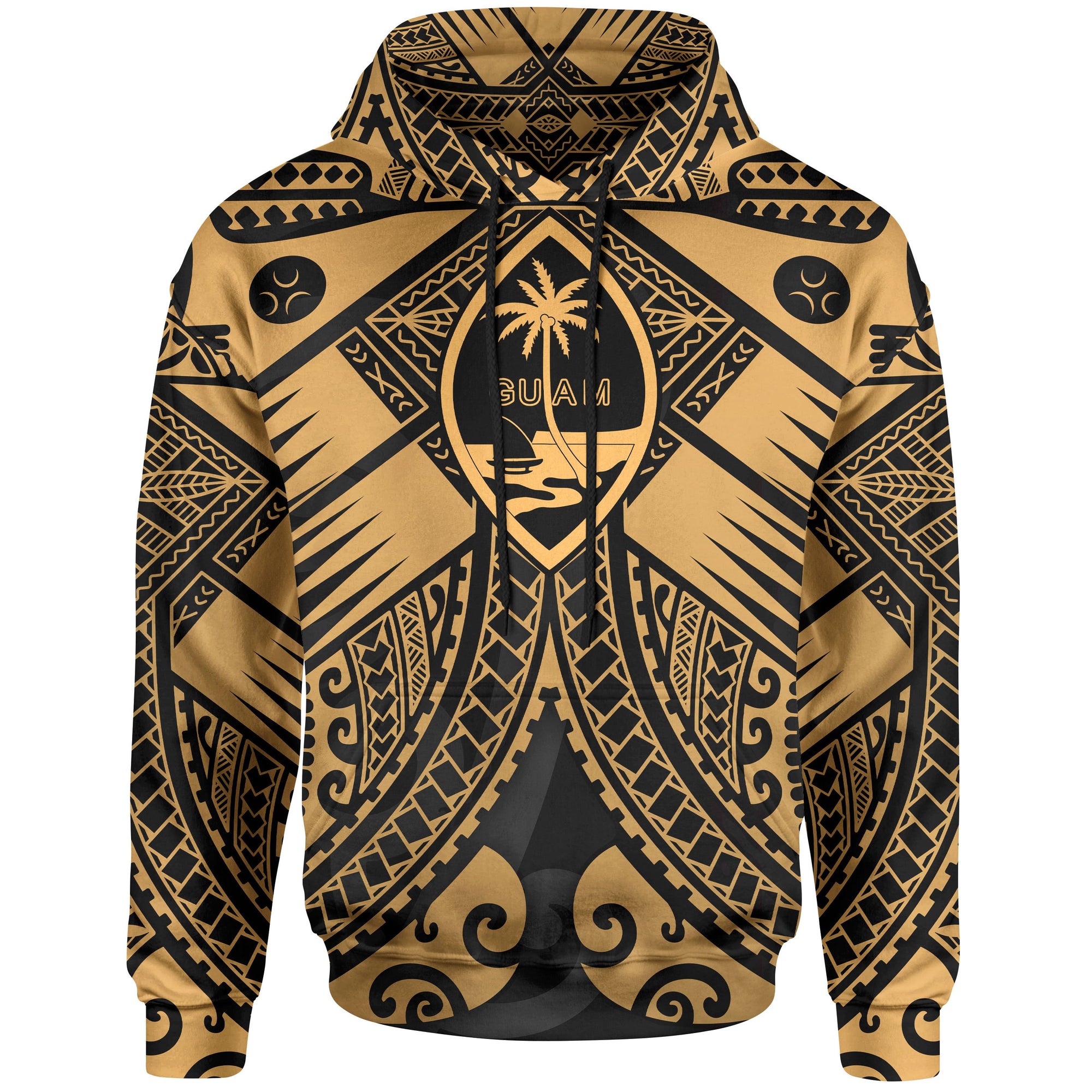 Guam Polynesian Hoodie Guam Gold Seal with Polynesian Tattoo Unisex Gold - Polynesian Pride