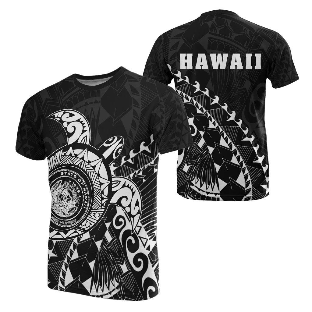 Hawaii Coat of Arms T Shirt ( White) Turtle Style Unisex White - Polynesian Pride