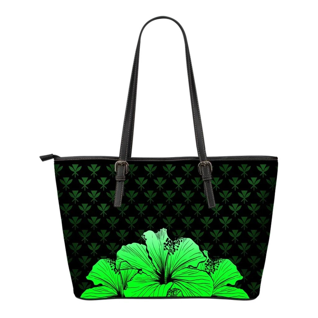 Kanaka Hibiscus Small Leather Tote Green - Rich Style Green - Polynesian Pride