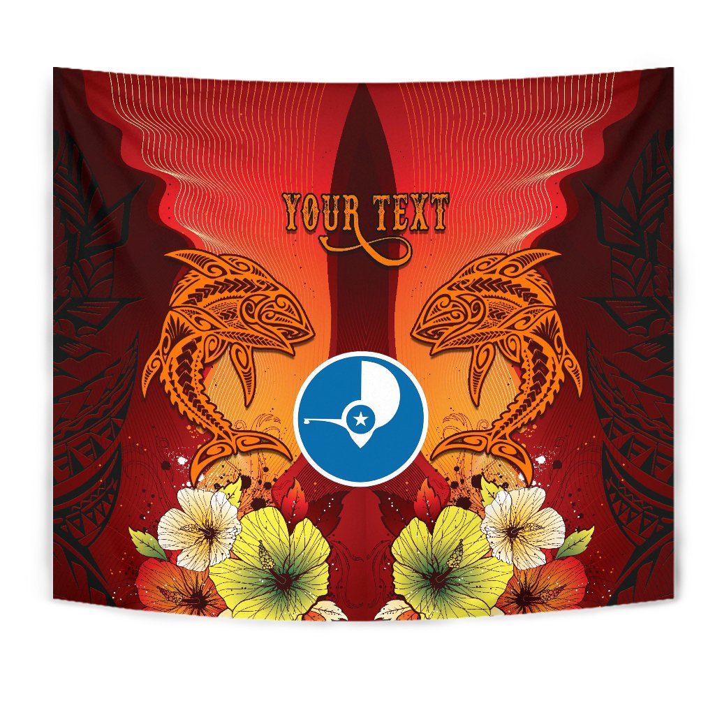 Yap Custom Personalised Tapestries - Tribal Tuna Fish Wall Tapestry Orange - Polynesian Pride