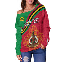 (Custom Personalised) Vanuatu Off Shoulder Sweater Pattern Sand Drawing LT13 - Polynesian Pride