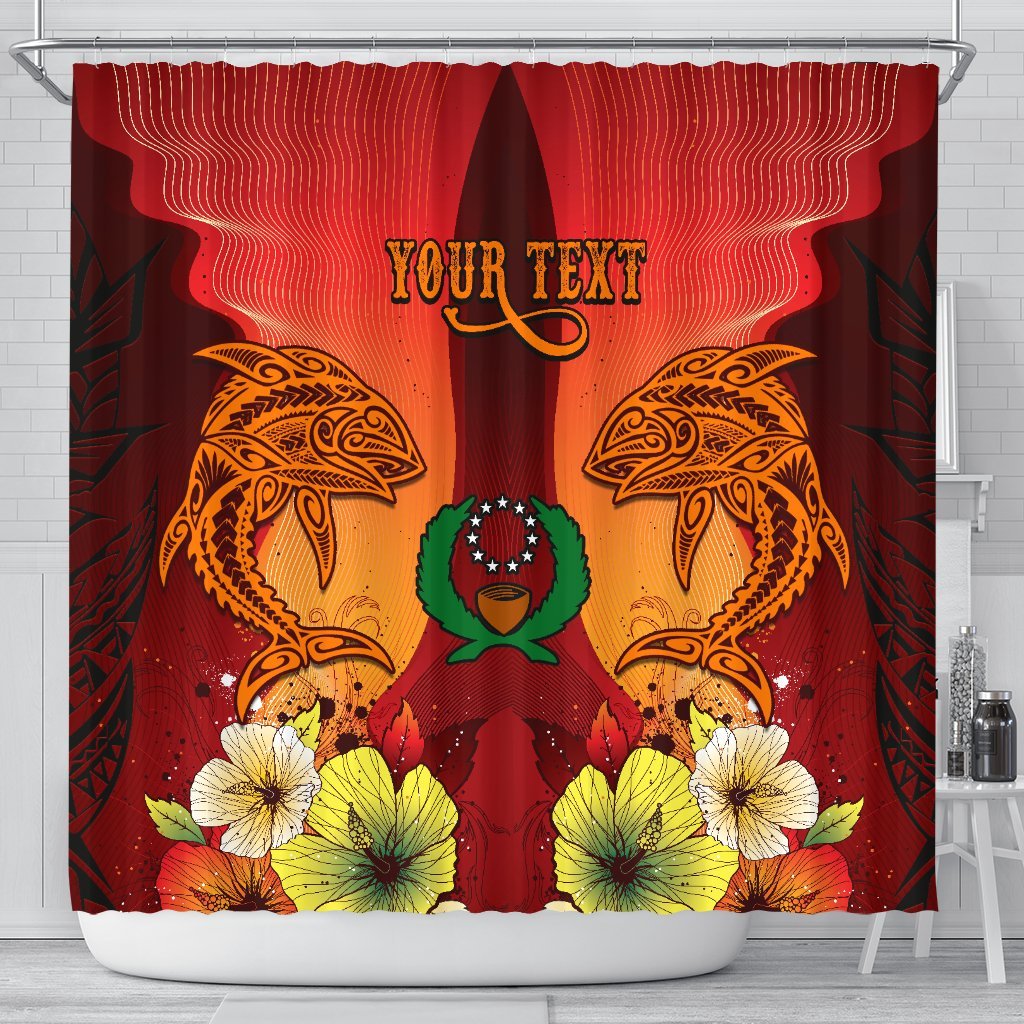 Pohnpei Custom Personalised Shower Curtains - Tribal Tuna Fish 177 x 172 (cm) Orange - Polynesian Pride