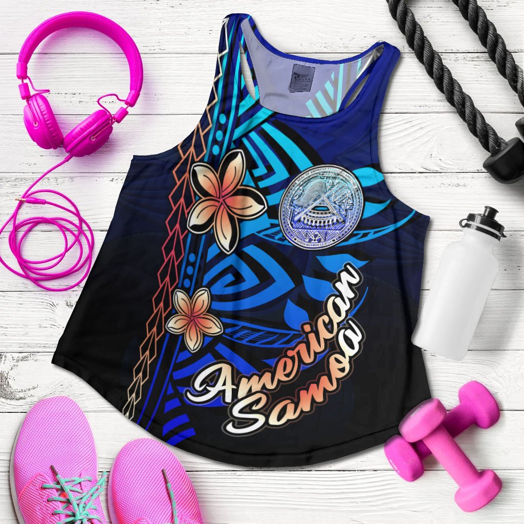 American Samoa Woman's Racerback Tank - Vintage Tribal Mountain Blue - Polynesian Pride