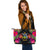 Solomon Islands Large Leather Tote - Polynesian Hibiscus Pattern Black - Polynesian Pride