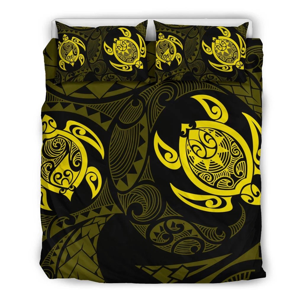 Hawaiian Turtle Polynesian Bedding Set Yellow Black - Polynesian Pride