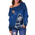 Fiji Rugby Off Shoulder Sweater Flying Fijians Blue Tapa Pattern LT13 - Polynesian Pride