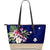 Hawaii Flower Blue Large Leather Tote Blue - Polynesian Pride