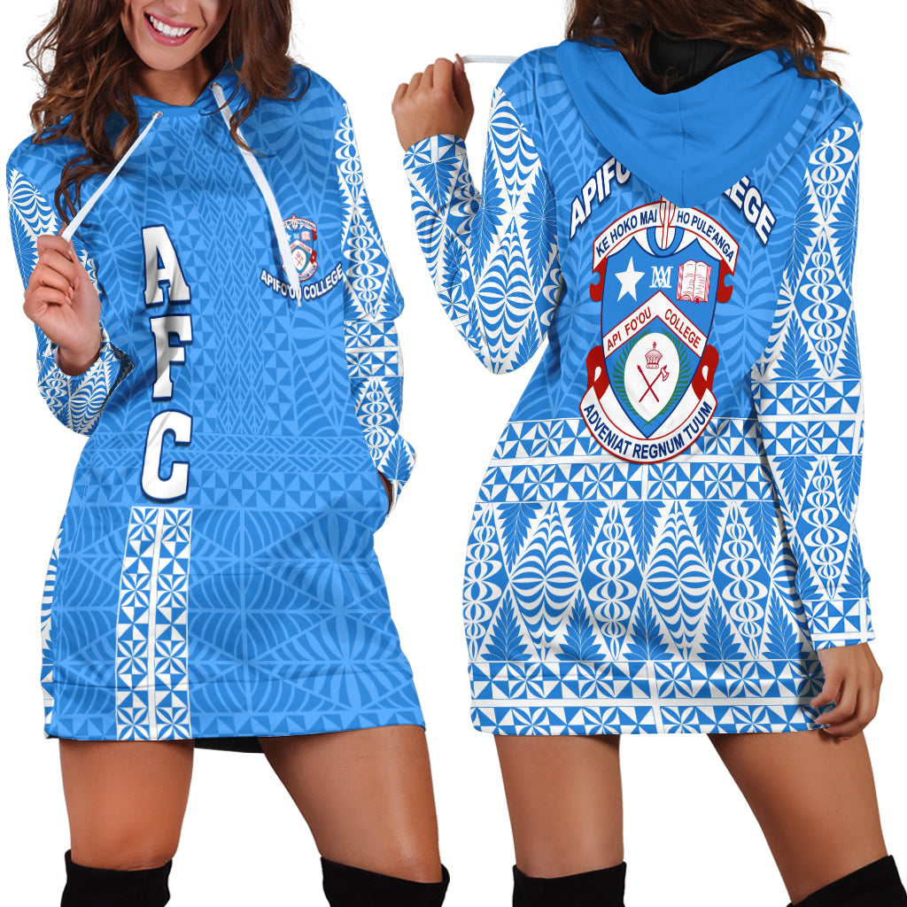 Apifo'ou College Hoodie Dress Tongan Pattern AFC Lovers LT13 Blue - Polynesian Pride